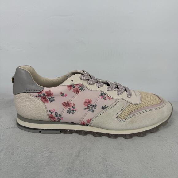 Coach Womens C118 Rose Print Leather Sneakers Size 9.5 Boho Floral Tennis Shoes - Picture 1 of 9